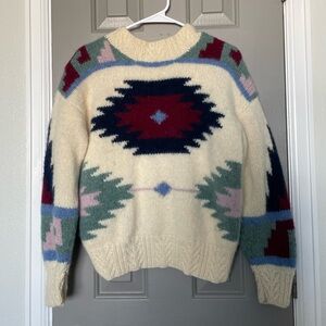 Vintage Shetland Wool Aztec Pattern Knit Pullover Sweater Womens Small